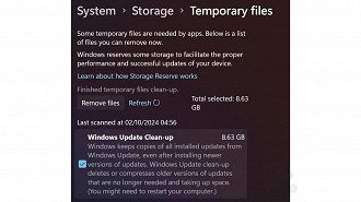 Windows 11 24H2 apresentando bug com 8.63 ocupados por arquivos invisíveis. Imagem:Reprodução